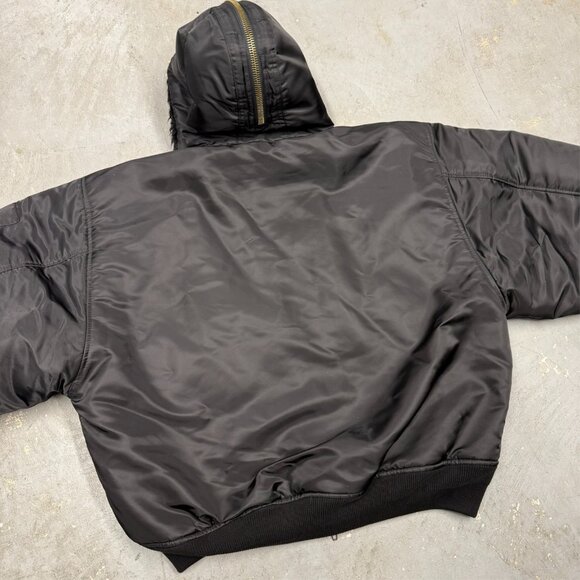 Balenciaga Hooded Bomber Jacket Faux Fur Hood Oversized Zip Blackk Large - Picture 7 of 14